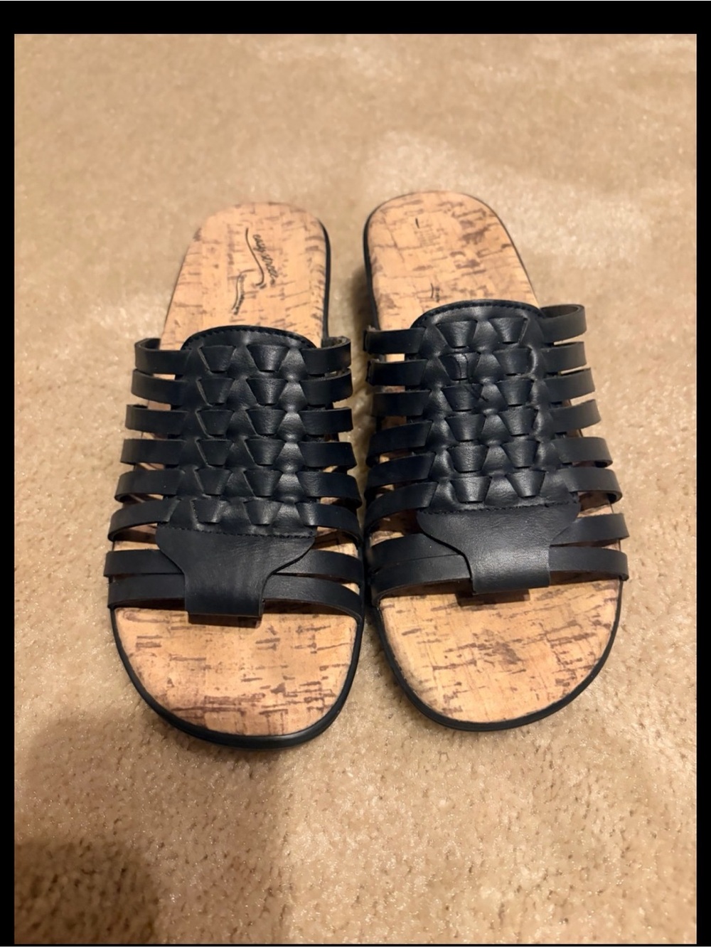 easy street Black Woven Strappy Slide Sandals